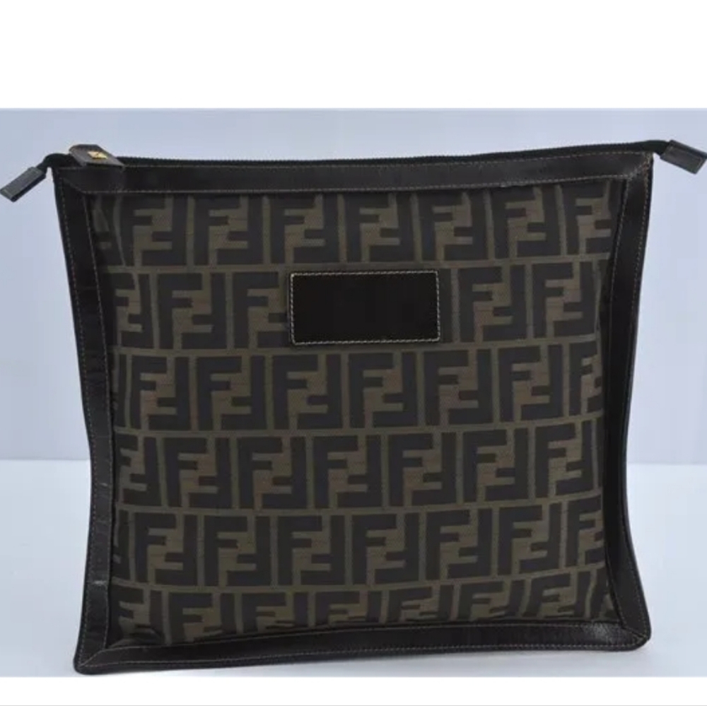 Authentic FENDI Zucca Clutch Nylon &  Leather clutch